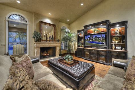 Cozy Yet Elegant Living Room With Built In Entertainment Center And