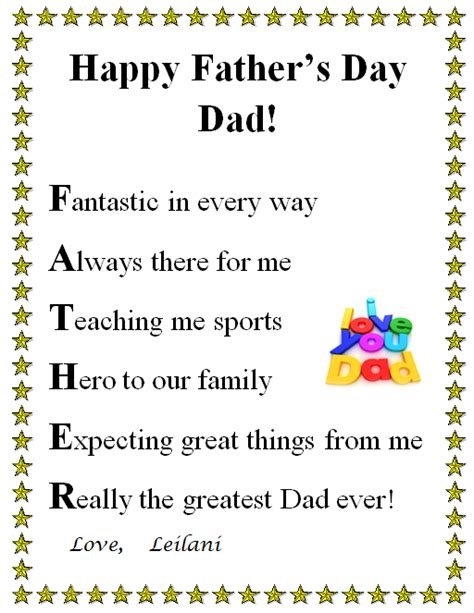 Short Happy Fathers Day Poems From Son Daughter Kids