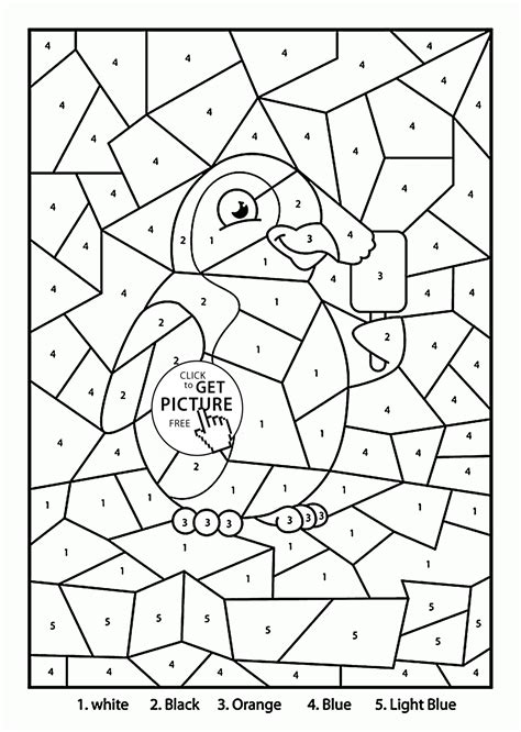 Educational coloring pages for schools and education. Color by Number Penguin coloring page for kids, education ...