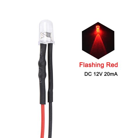 10pcs Dc 12v 5mm Pre Wired Led Flashing Red Round Top Clear Lens With Edge 41814704173 Ebay