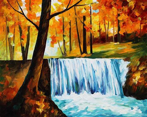 Waterfall Palette Knife Oil Painting On Canvas By Leonid Afremov
