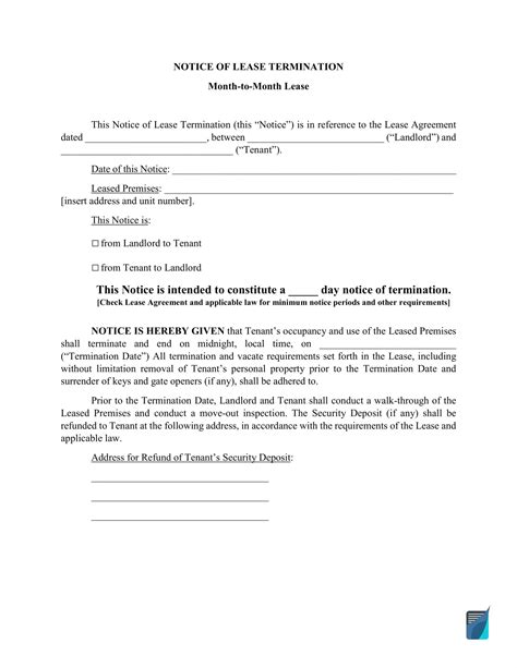 free lease termination letter template 30 day notice form lease termination letter free