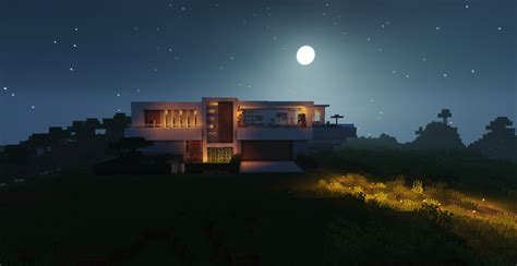 Minecraft Landscape House Modern Video Games Mojang 1736x897
