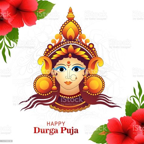 Goddess Durga Face In Happy Durga Puja Subh Navratri Card Background向量圖形及更多九夜節圖片 Istock