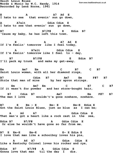 Song Lyrics With Guitar Chords For Saint Louis Blues Lena Horne 1941
