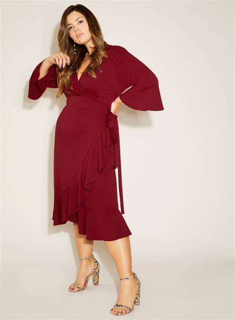 Frill Wrap Dress Party Dresses With Sleeves Plus Size Party Dresses