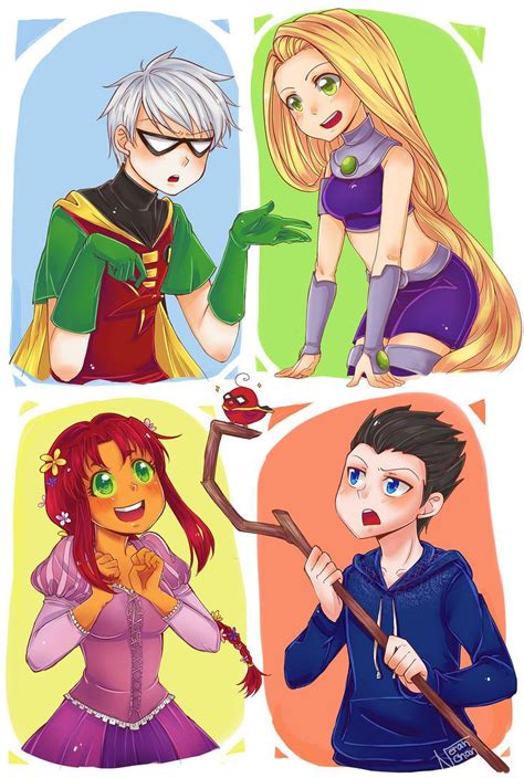 Robin Starfire Rapunzel And Jack Frost Young Justice