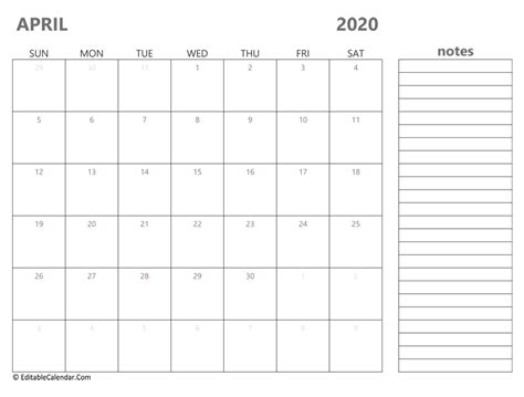 Printable April 2020 Calendar For Kids