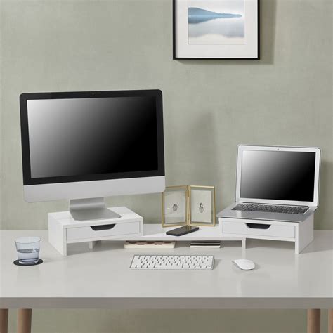 Monitorständer Marttila mit 2 Schubladen 60x22x11cm Weiß en casa