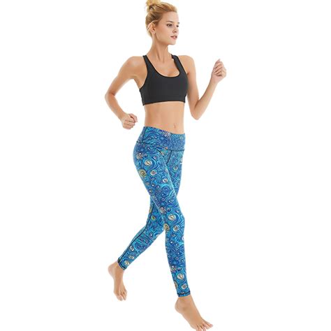 Women Blue Waves Printed Yoga Pants Arm Sleeves Knee Sleeves Coolomg