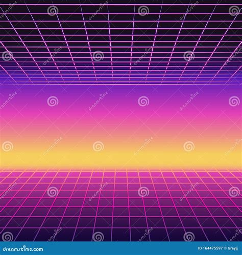 Retro Futuristic Neon Grid Background 80s Design Vector Image Images