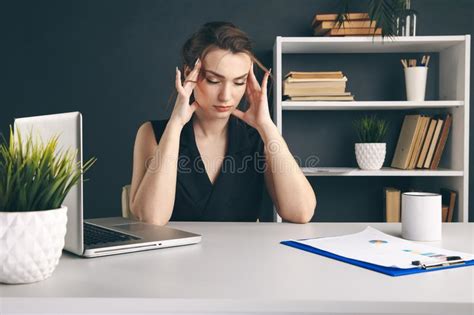 Sick Office Woman Having A Headache Tired Worker Stock Image Image