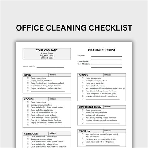 Office Cleaning Checklist Printable