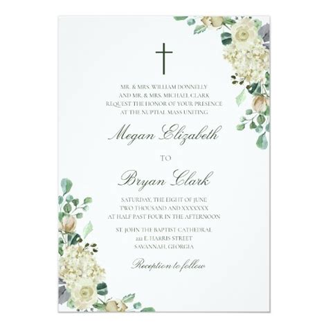 Megan White Roses Greenery Catholic Wedding Invitation Uk