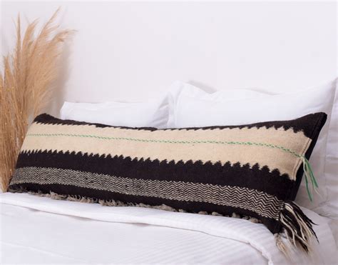 Lumbar Moroccan Wool Bed Pillow 17x56 Handwoven Etsy In 2022 Bed