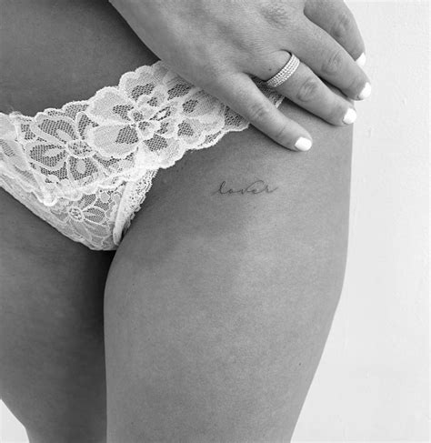 Lover Lettering Tattoo On The Thigh