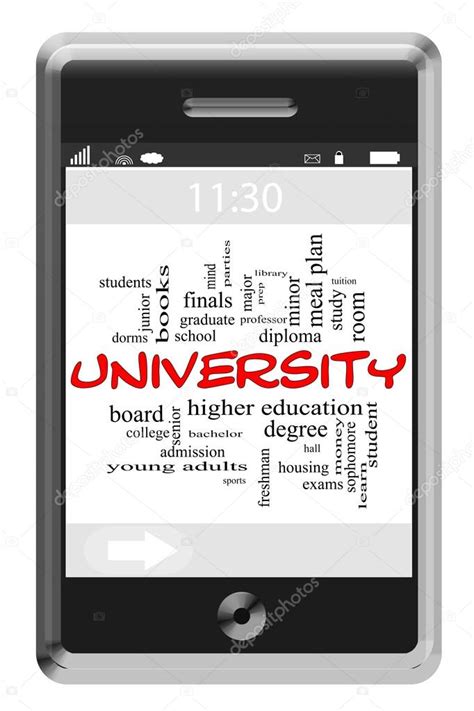 University Word Cloud Concept On Touchscreen Phone Stock Photo By