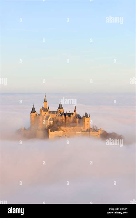 Burg Hohenzollern Castle With Fog Autumn Hechingen Swabian Alb