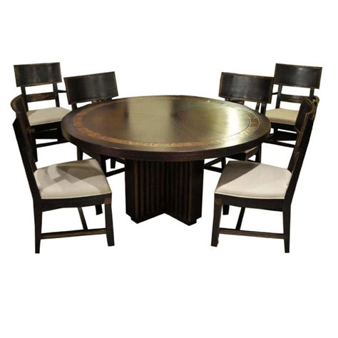 Transitional Round Dining Table And 6 Chairs Chairish