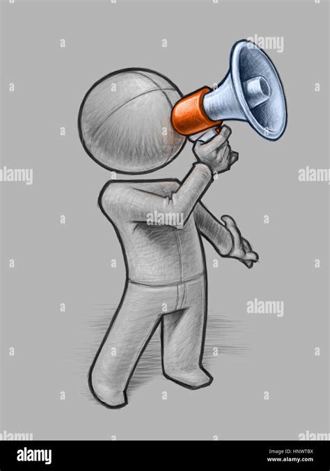 Hand Drawn Pencil Illustration Of A Generic Small Person Calling