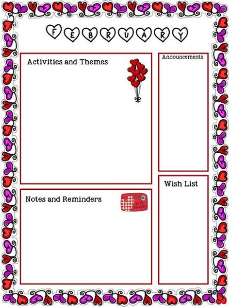 february newsletter template valentines