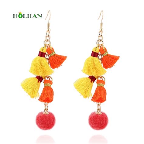 buy new design bohemian statement colorful earrings long tassel earrings for