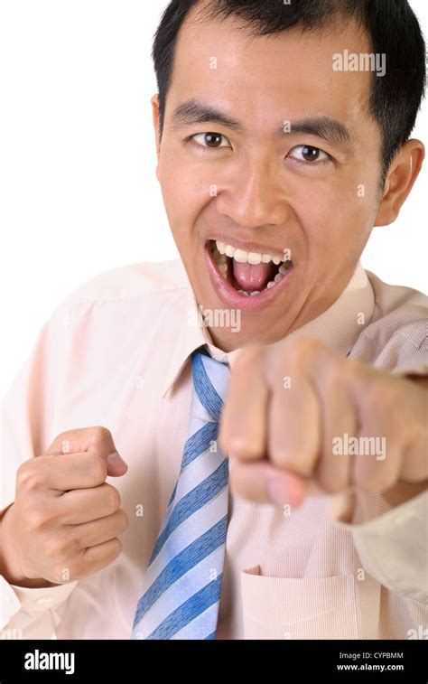Businessman Fighting By Fist On White Background Stock Photo Alamy