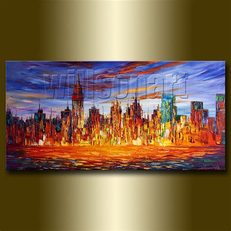 Sunset City Skyline Cityscape Giclee Canvas Print Modern Art From