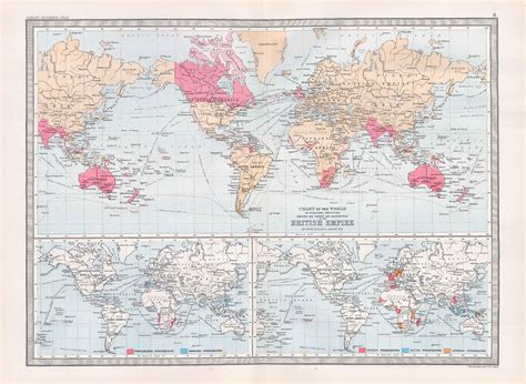 1912 Antique Map World Maps British Empire Mercators Projection Bwm4 6