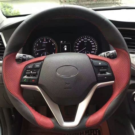 Wine Red Black Leather Hand Stitched Steering Wheel Cover For Hyundai