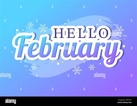 Hello February Month With Flowers Hearts Leaves And Cute Lettering