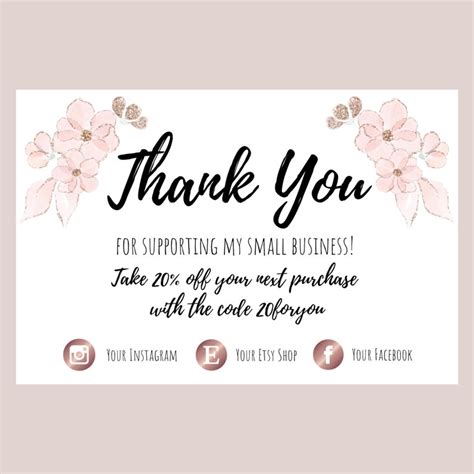 Printed Thank You Cards For Small Business 60 Count Pink Etsy