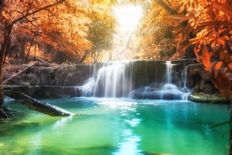Fall Foliage Nature River Waterfall Wallpaper Resolution X Id Wallha Com