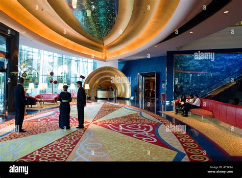 Burj Al Arab Hotel The Reception Area Dubai United Arab Emirates Stock