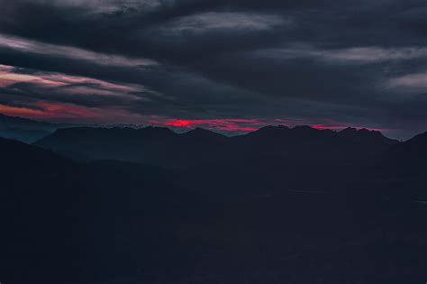Hills Mountains Sunset Sky Dark Hd Wallpaper Peakpx