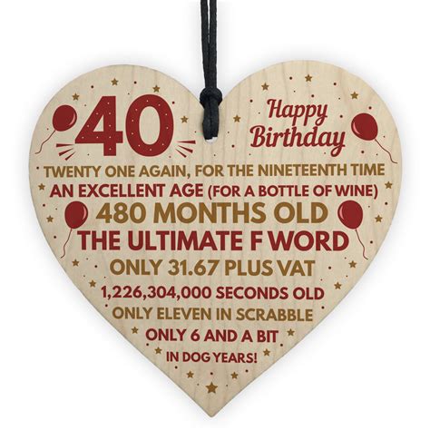 You'll find the perfect gift for that upcoming milestone birthday for a friend or family member. Funny 40th Birthday Gifts For Men Women Wooden Heart ...