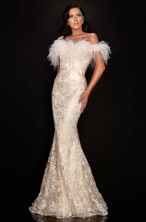 Terani Couture 2011m2546 Floral Embroidered Fringed Mermaid Gown In