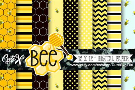 Honeybee Digital Patterns Bee Papers Insects Hive Scrapbook Paper