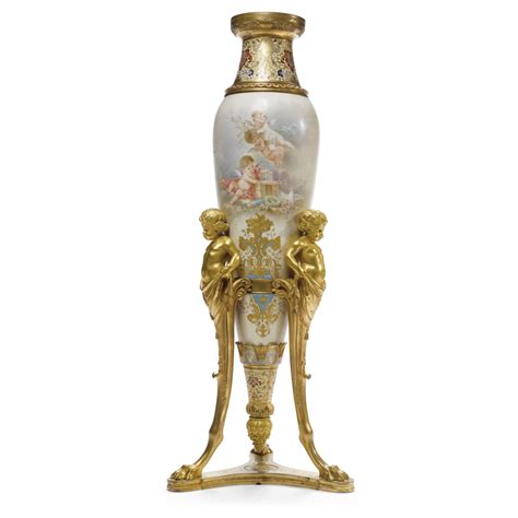 249 A Gilt Bronze And Champlevé Enamel Mounted Sèvres Style Porcelain Vase Paris Late 19th