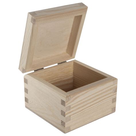 Small Square Plain Wood Box With Hinged Lid 10 X 10 X 75cm For