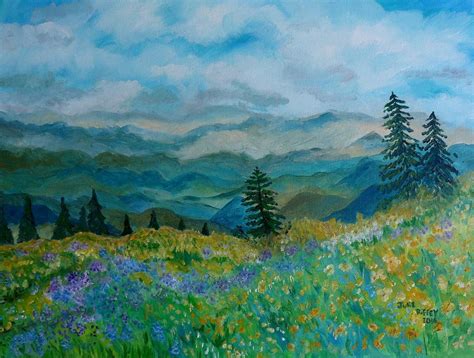 Spring In Bloom Mountain Landscape Painting By Julie