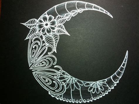 Zb2 Moon Black Paper Drawing Pen Illustration Feather Tattoos