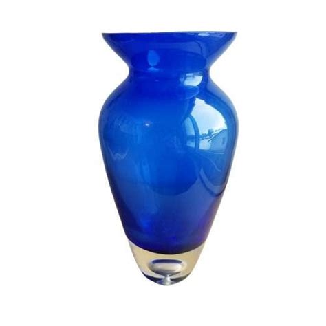 Vintage Cobalt Blue Art Glass Vase Clear Base Flower Vase Etsy