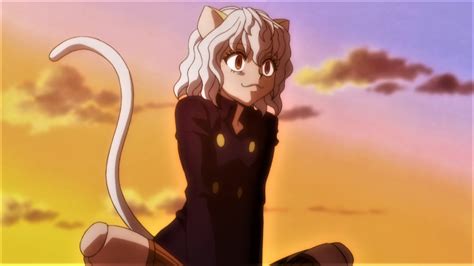 White Hair Cat Girl Smiling Hunter X Hunter Neferpitou Cat Ears Tail Sky Clouds Sunset