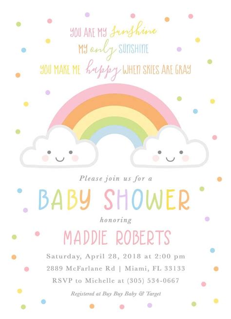 You Are My Sunshine Baby Shower Invitation Rainbow Baby Shower