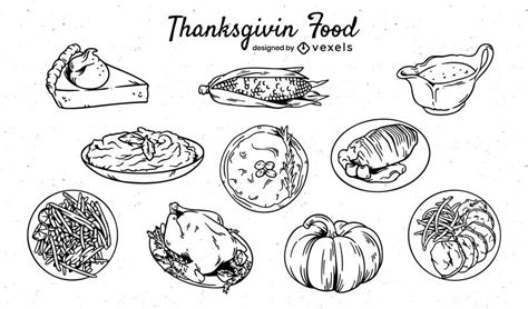 Thanksgiving Food Hand Drawn Set Vector Download