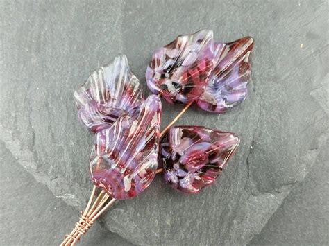 Set Of Pink Lilac Deco Leaf Headpins Handmade Lampwork Etsy