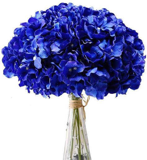 royal blue hydrangea silk flowers heads with stems pack of 10 etsy