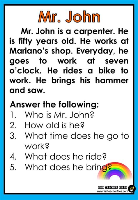 Reading Material With Comprehension Questions Fun Teacher Files