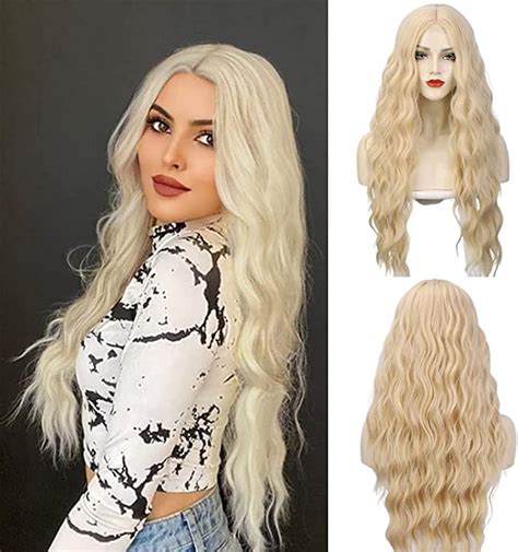 Long Platinum Blonde Hair Wig Atayou Long Wavy Curly Blonde Small Lace Front Wig Synthetic